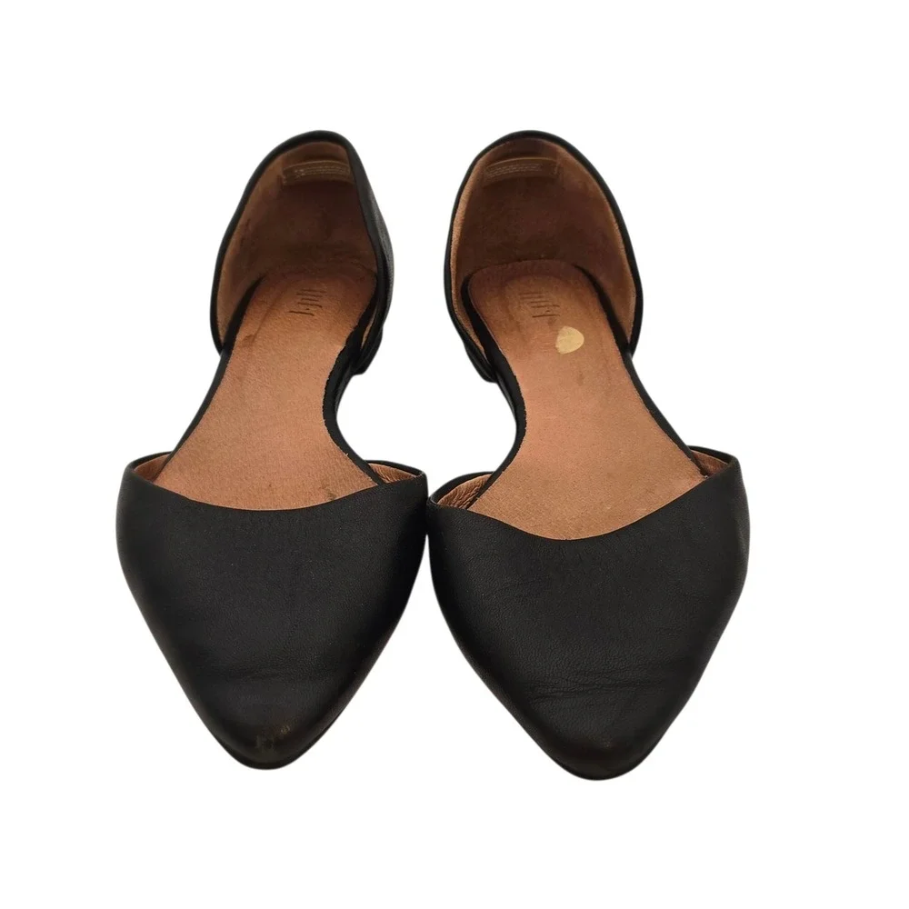 J.Jill Black Leather Pointed Toe Minimalist D'Orsay Flats 6.5 Women's Shoes Work